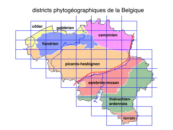 carte des districts phytogéographiques de la Belgique